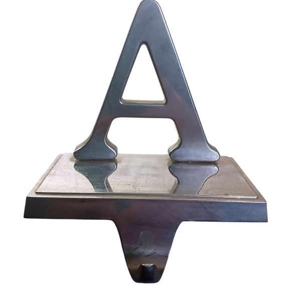 Christmas Holiday Stocking Holder‎ Initial Letter A Metal Silvertone 4 1/2" Tall - Picture 1 of 4
